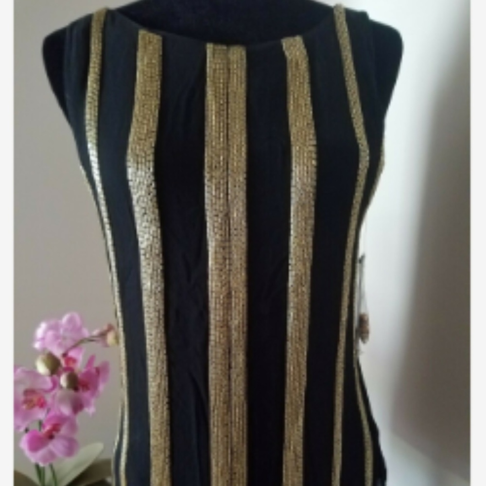 ALICE + OLIVIA NWT BLACK SILK HAND BEADED TOP